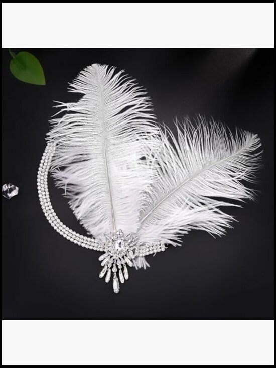 Feather Rhinestone Headband Gatsby Headpiece Roaring 20s Flapper Hair Accessory